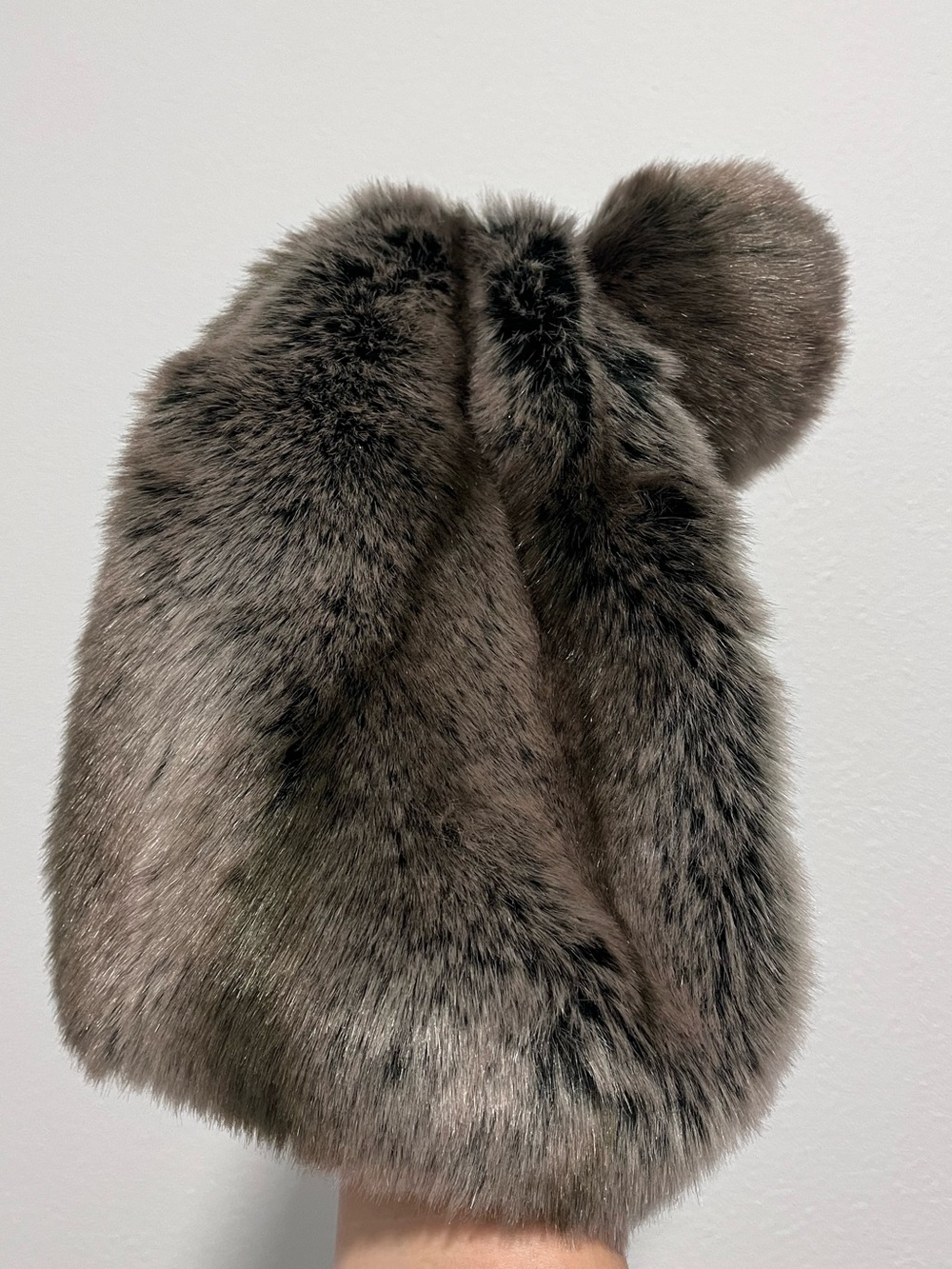Parkhurst Plush Faux Fur Beanie Hat Pom Brown Gray Winter Fall